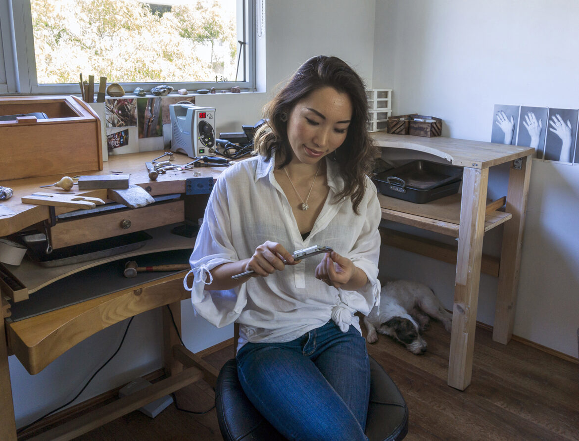 Sydney Jeweller, Fairina Cheng, working in her studio where she specialises in ethical and sustainable jewellery